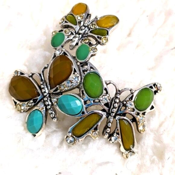 Vintage 90's MONET Three Butterfly Brooche - Picture 5 of 10